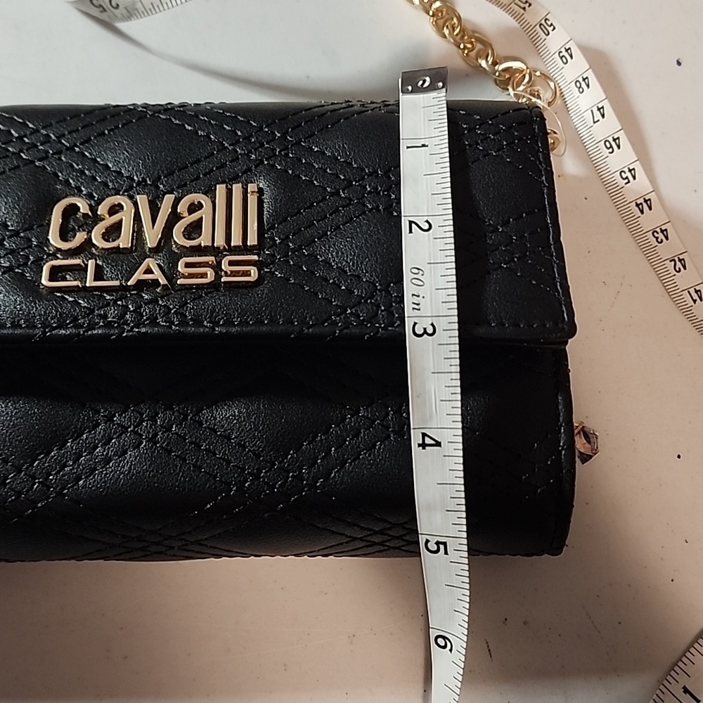 Cavalli NWT Class Black Quilted Clutch with Gold Chain - Picture 4 of 6